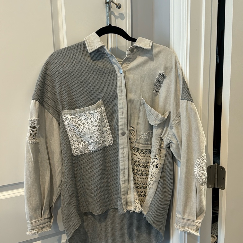 NWOT POL mixed media jacket SZ small